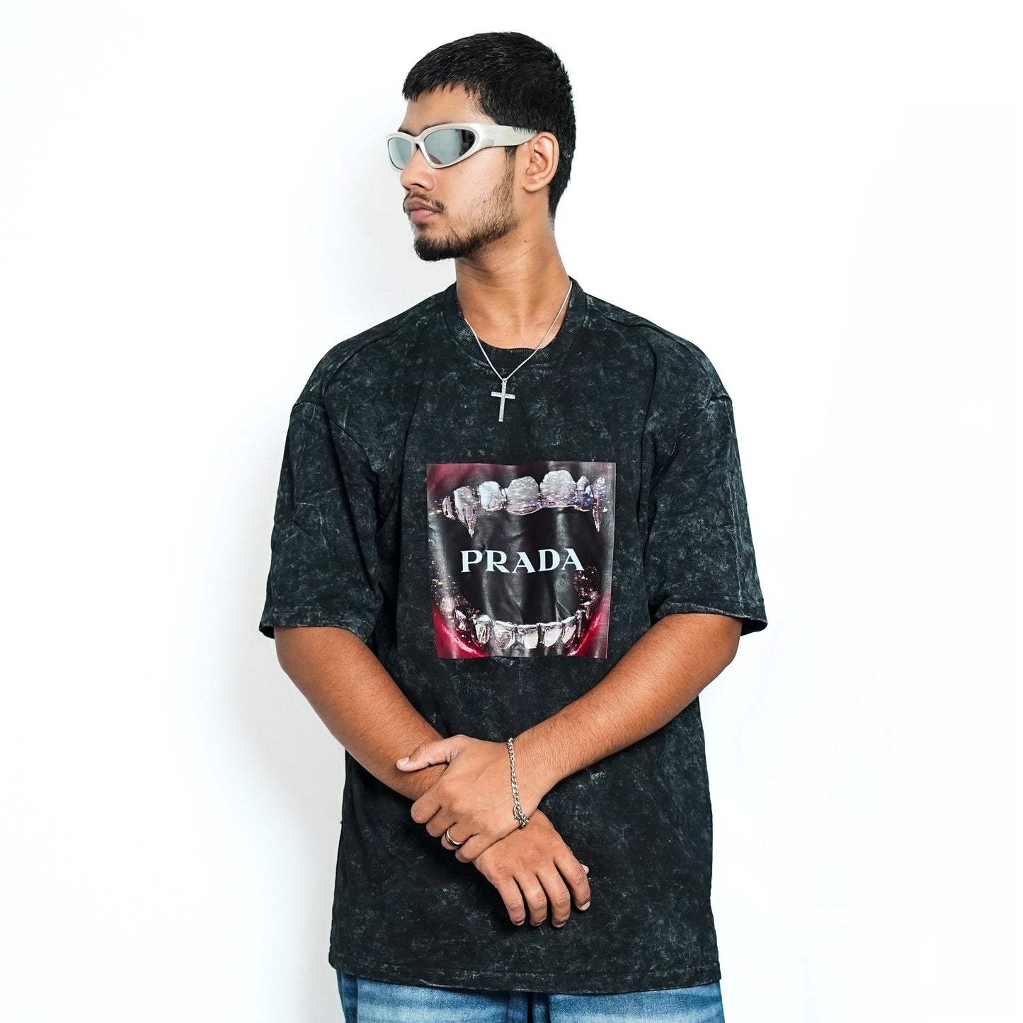 Premium PRADA unisex oversized T-shirt (black acid wash)