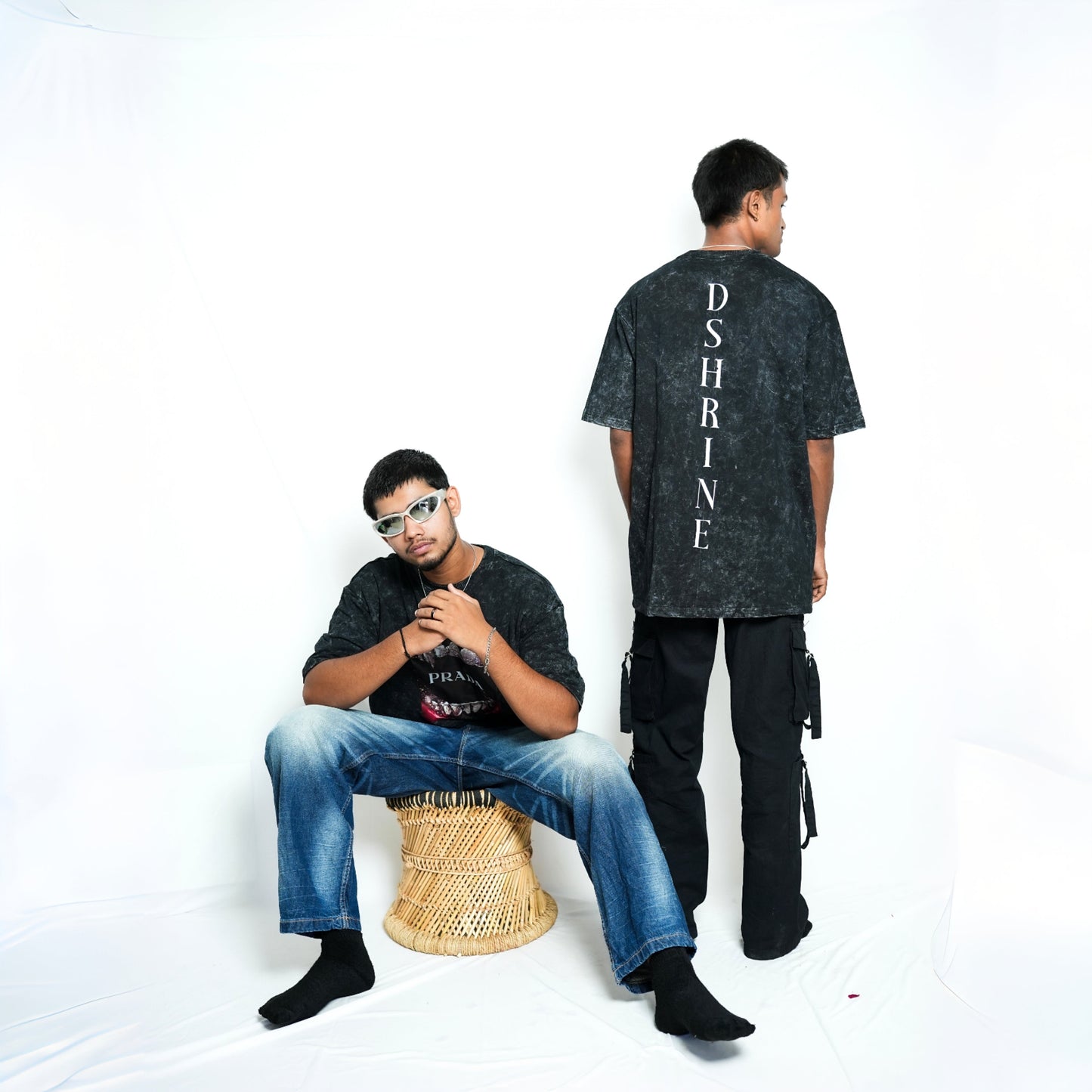 Premium PRADA unisex oversized T-shirt (black acid wash)