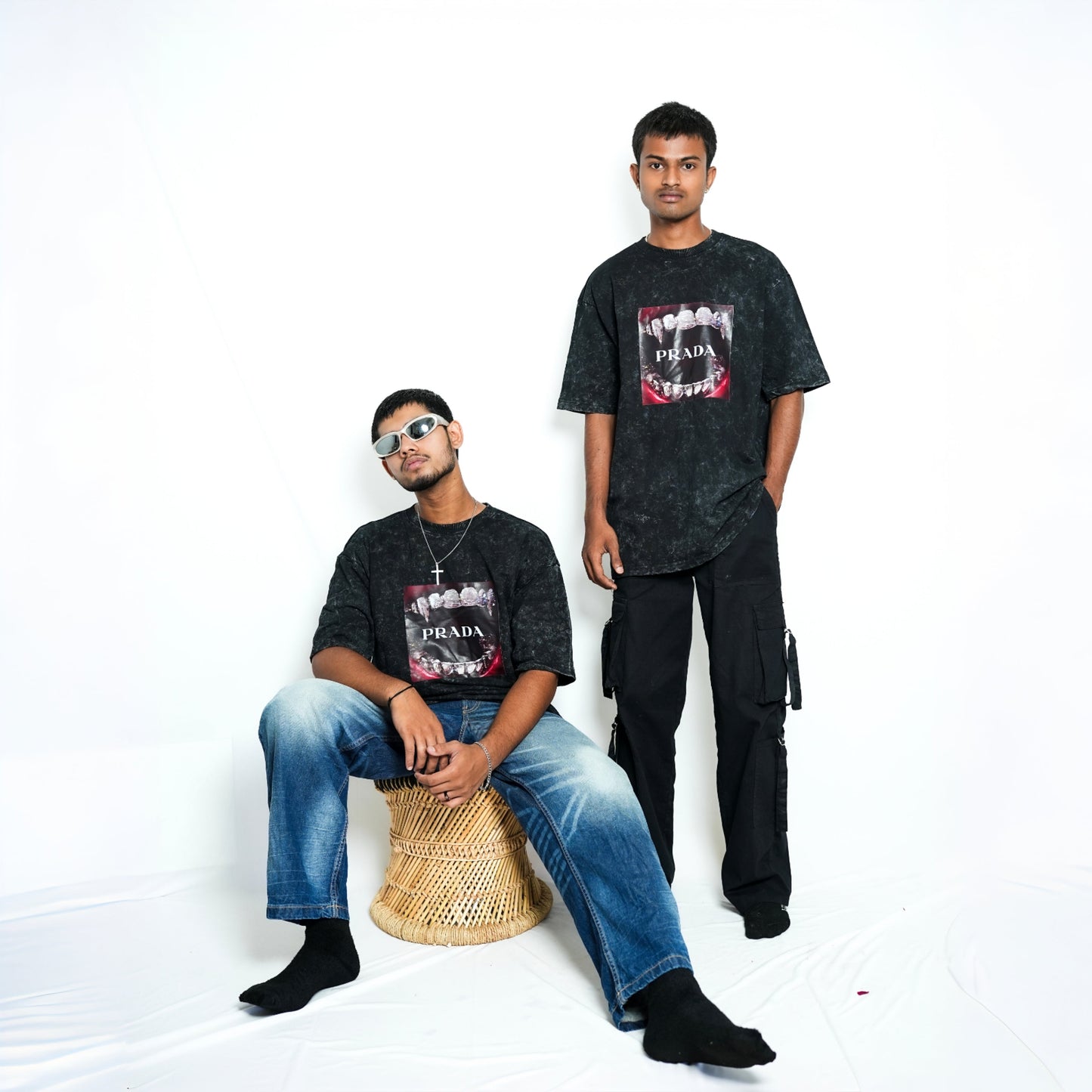 Premium PRADA unisex oversized T-shirt (black acid wash)