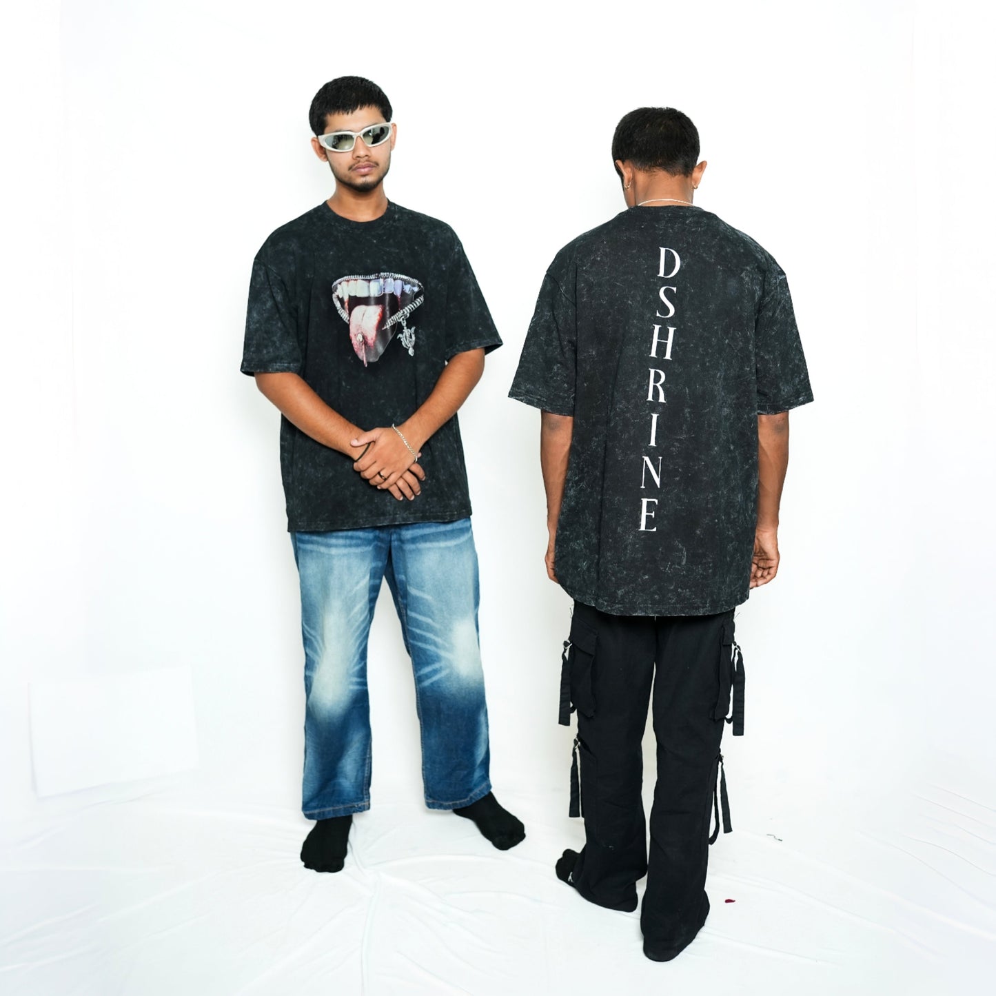 Premium TRAVIS TONGUE unisex oversized T-shirt (black acid wash)