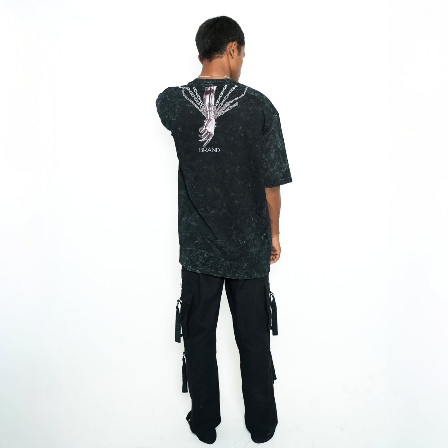 Premium METAL HAND unisex oversized T-shirt (black acid wash)