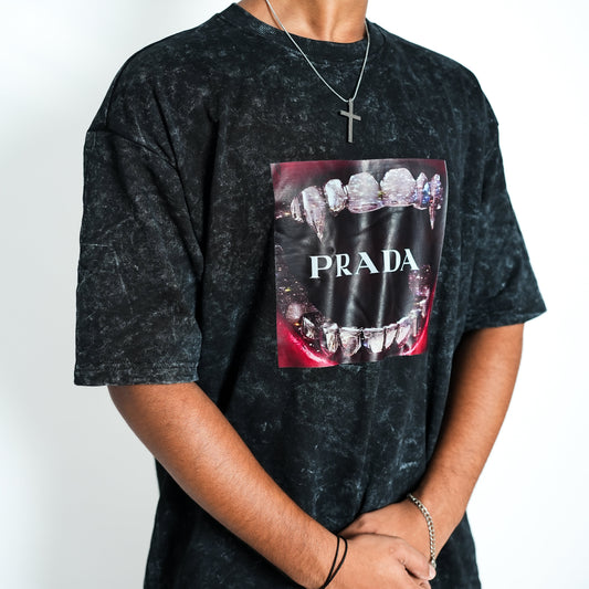 Premium PRADA  unisex oversized T-shirt (black acid wash)